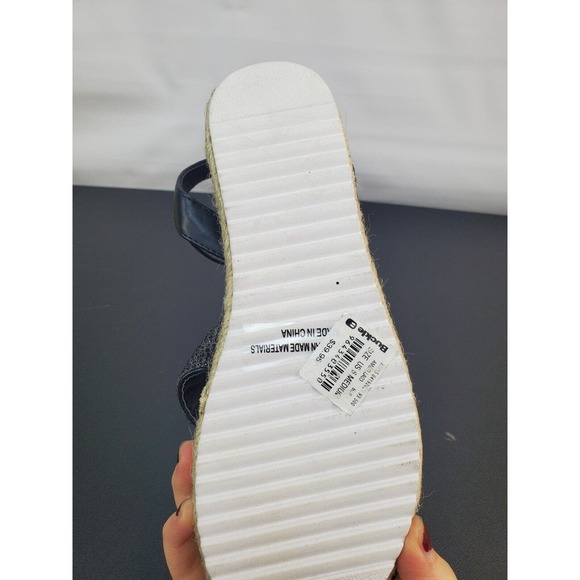 Qupid Daylen Wedge Espadrille Black‎ Tan Sandal Round Toe Straps Womens Size 6 - Picture 7 of 15